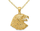 14K Yellow Gold Diamond-Cut Eagle Head Charm Pendant Necklace with Chain